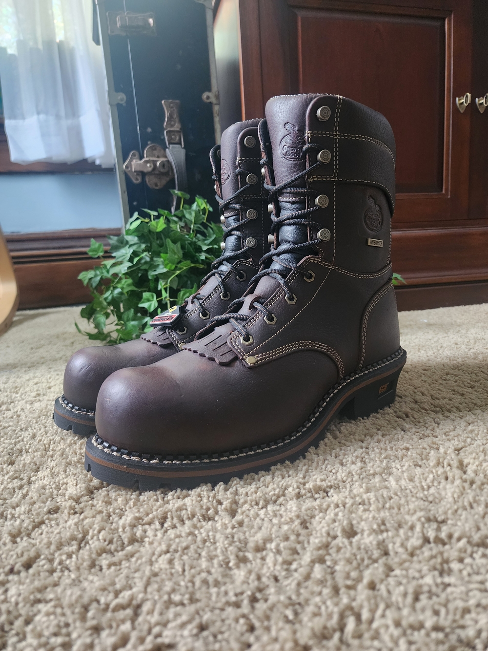 Georgia Boot Brown Leather Lace-Up Logger with Composite Toe